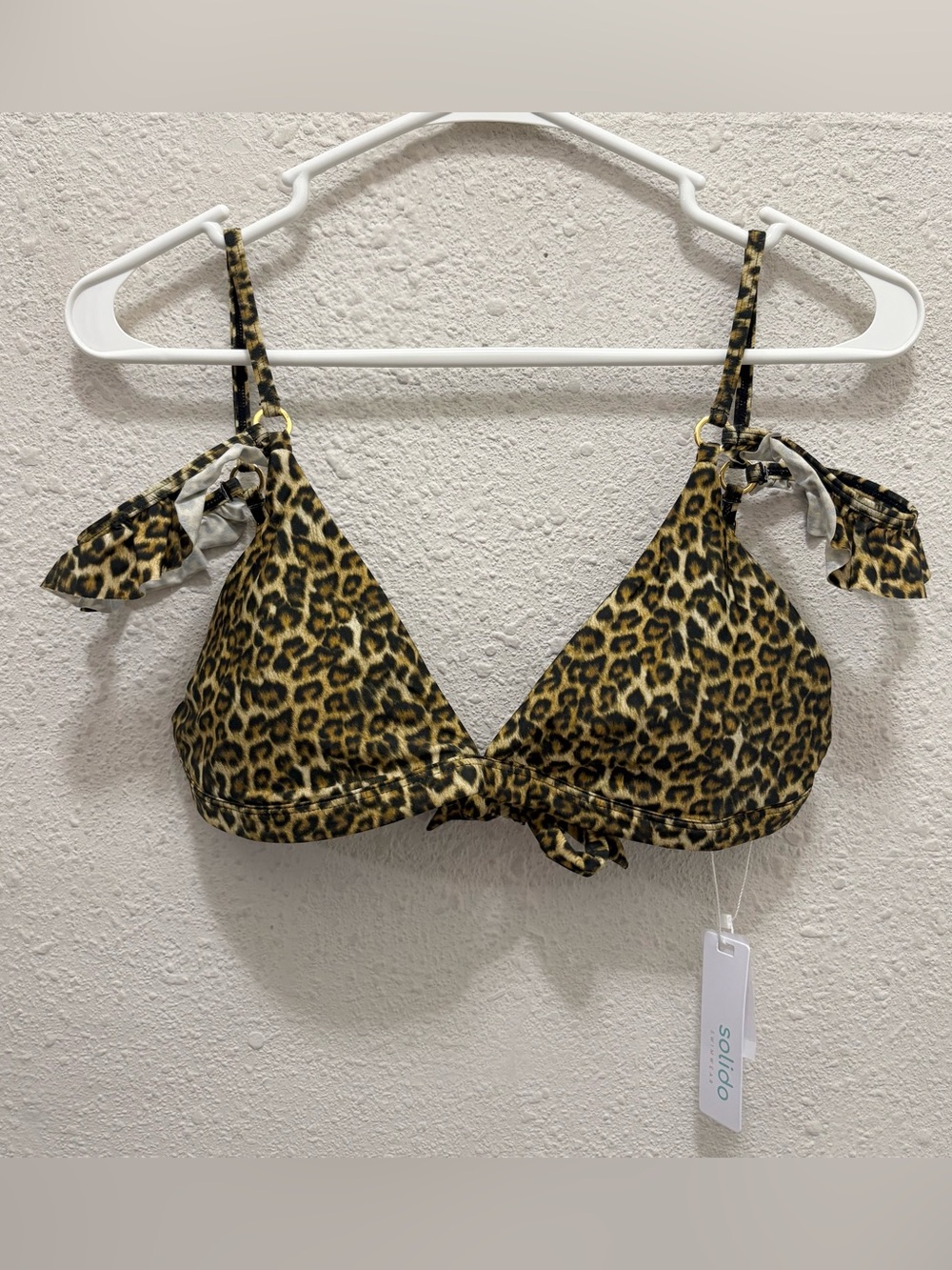 Solido Leopard Print Ruffle Triangle Bikini Top NWT L - Picture 2 of 5